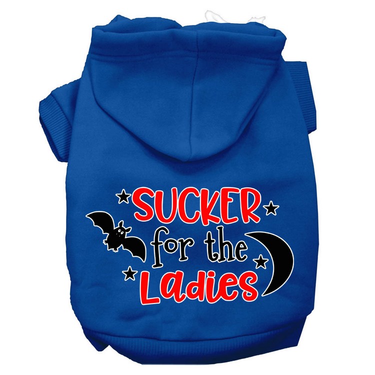 Sucker for the Ladies Screen Print Dog Hoodie Blue S